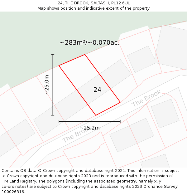 24, THE BROOK, SALTASH, PL12 6UL: Plot and title map