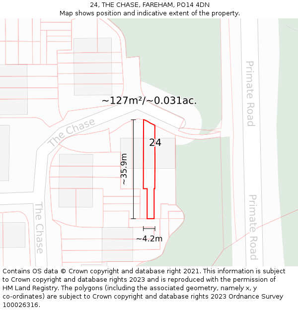 24, THE CHASE, FAREHAM, PO14 4DN: Plot and title map