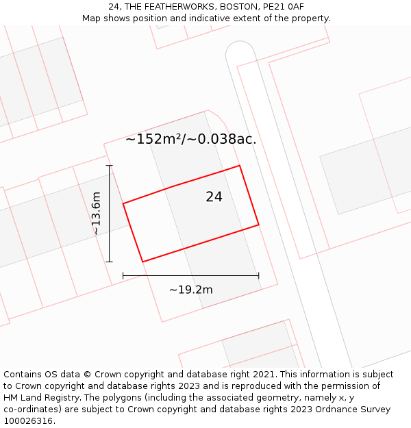 24, THE FEATHERWORKS, BOSTON, PE21 0AF: Plot and title map