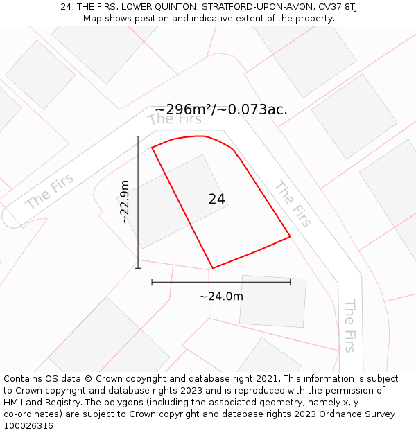 24, THE FIRS, LOWER QUINTON, STRATFORD-UPON-AVON, CV37 8TJ: Plot and title map