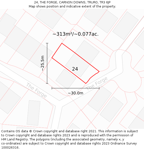24, THE FORGE, CARNON DOWNS, TRURO, TR3 6JP: Plot and title map