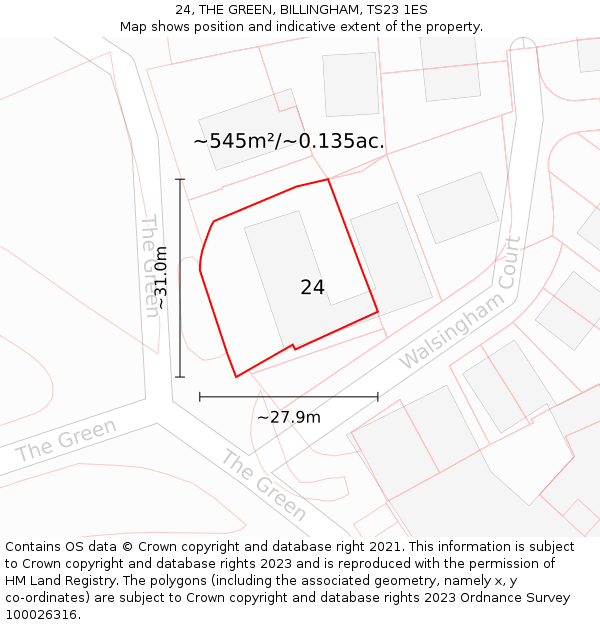 24, THE GREEN, BILLINGHAM, TS23 1ES: Plot and title map