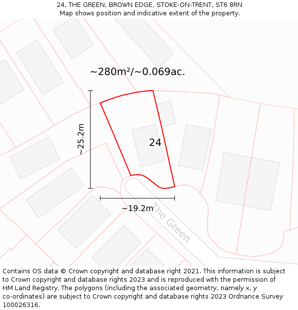 24, THE GREEN, BROWN EDGE, STOKE-ON-TRENT, ST6 8RN: Plot and title map