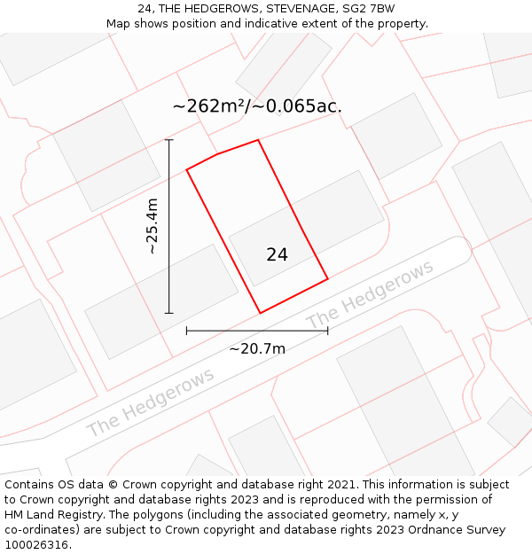 24, THE HEDGEROWS, STEVENAGE, SG2 7BW: Plot and title map