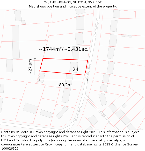 24, THE HIGHWAY, SUTTON, SM2 5QT: Plot and title map