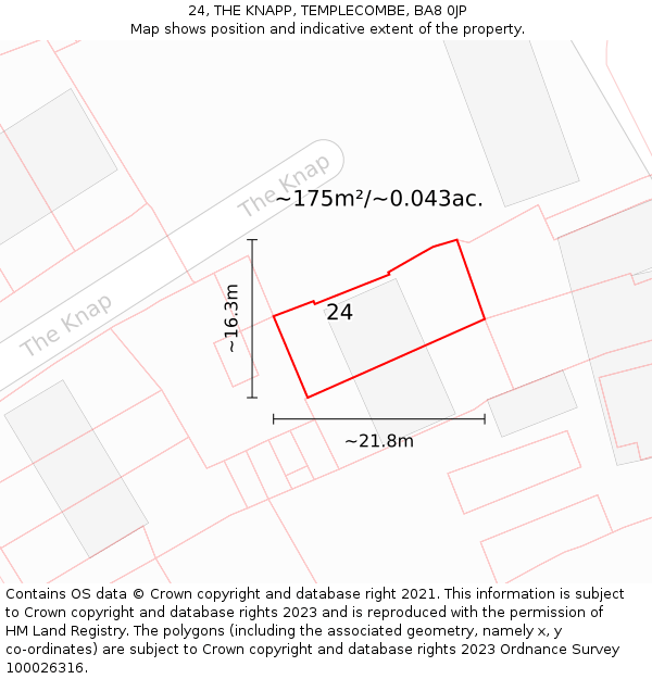 24, THE KNAPP, TEMPLECOMBE, BA8 0JP: Plot and title map