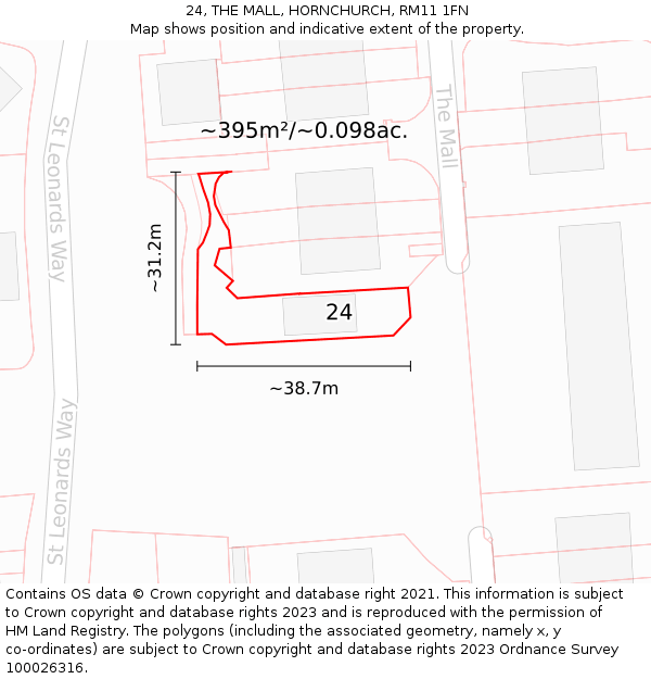 24, THE MALL, HORNCHURCH, RM11 1FN: Plot and title map