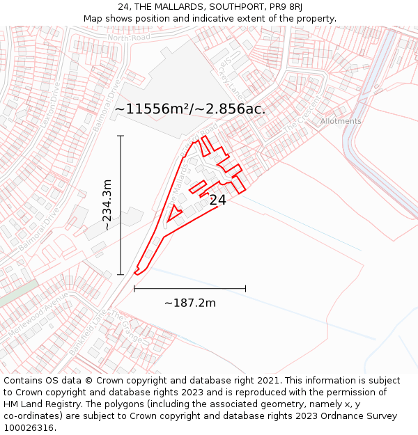 24, THE MALLARDS, SOUTHPORT, PR9 8RJ: Plot and title map