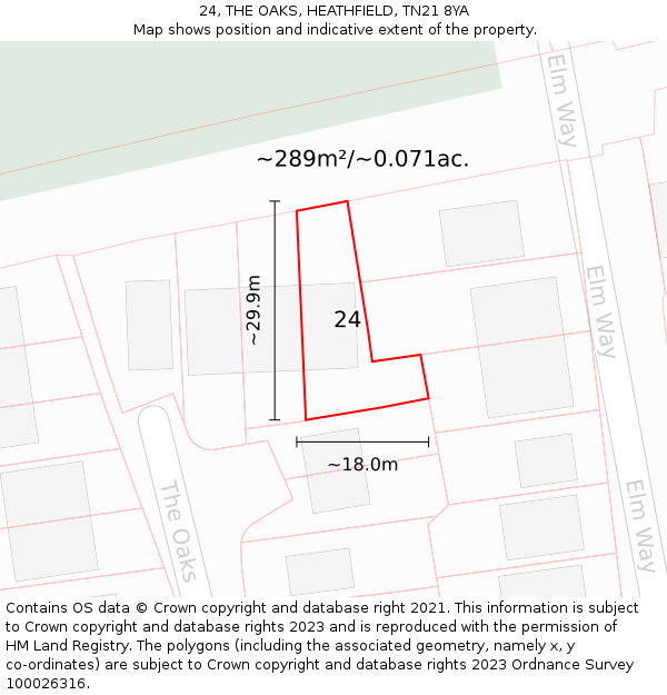 24, THE OAKS, HEATHFIELD, TN21 8YA: Plot and title map