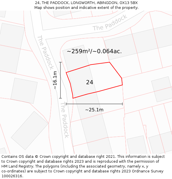 24, THE PADDOCK, LONGWORTH, ABINGDON, OX13 5BX: Plot and title map