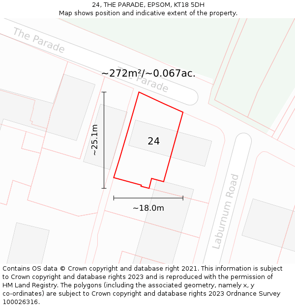 24, THE PARADE, EPSOM, KT18 5DH: Plot and title map