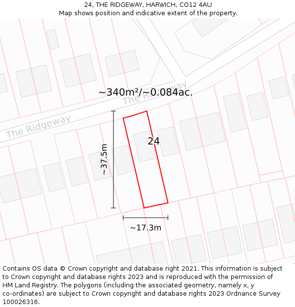 24, THE RIDGEWAY, HARWICH, CO12 4AU: Plot and title map