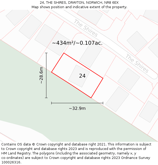 24, THE SHIRES, DRAYTON, NORWICH, NR8 6EX: Plot and title map