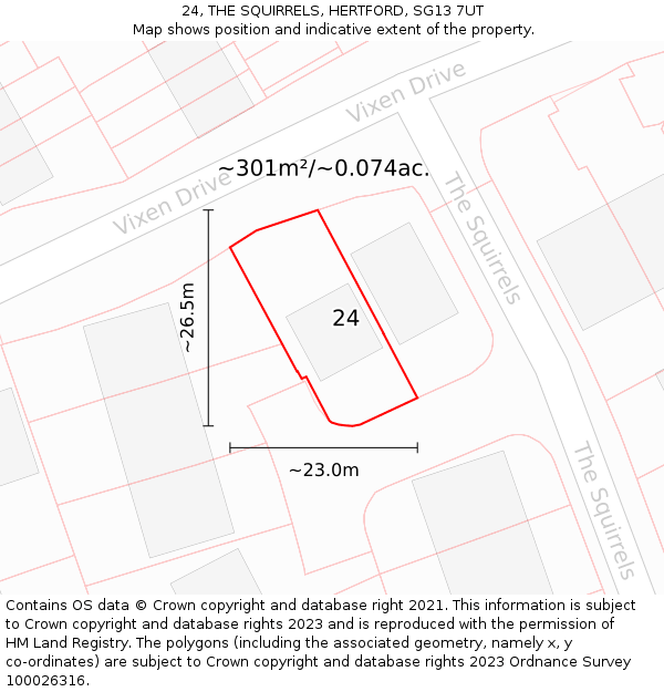 24, THE SQUIRRELS, HERTFORD, SG13 7UT: Plot and title map