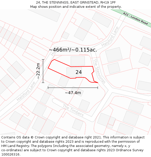 24, THE STENNINGS, EAST GRINSTEAD, RH19 1PF: Plot and title map