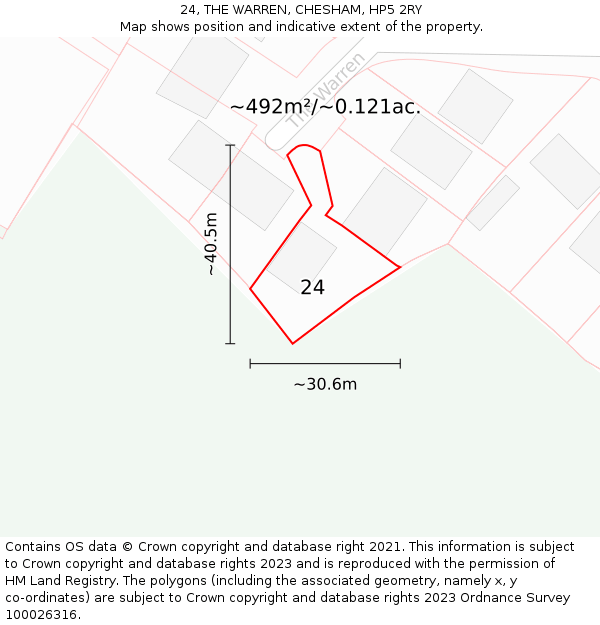 24, THE WARREN, CHESHAM, HP5 2RY: Plot and title map