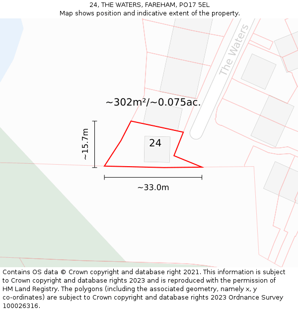 24, THE WATERS, FAREHAM, PO17 5EL: Plot and title map