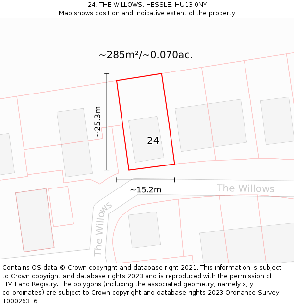 24, THE WILLOWS, HESSLE, HU13 0NY: Plot and title map