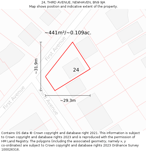 24, THIRD AVENUE, NEWHAVEN, BN9 9JA: Plot and title map