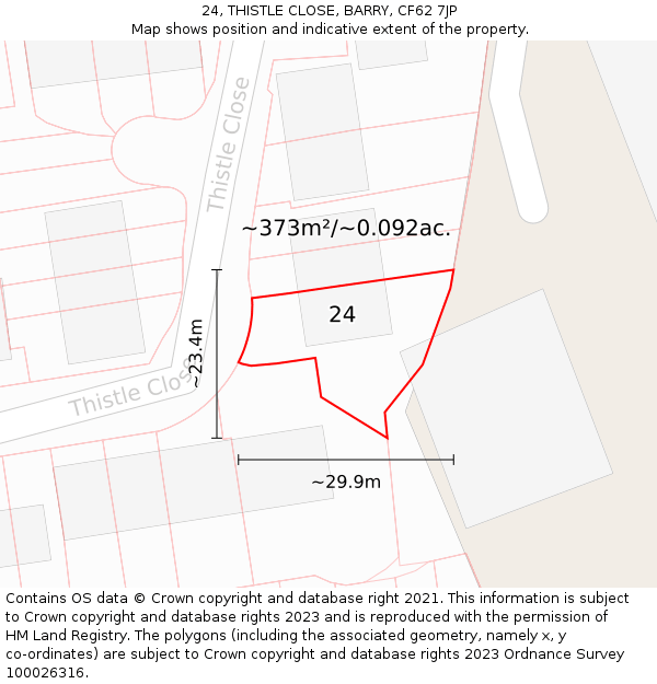 24, THISTLE CLOSE, BARRY, CF62 7JP: Plot and title map