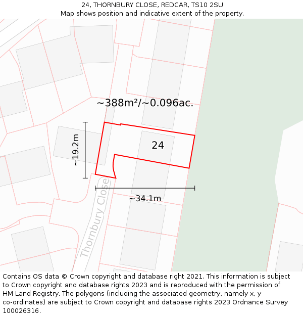 24, THORNBURY CLOSE, REDCAR, TS10 2SU: Plot and title map