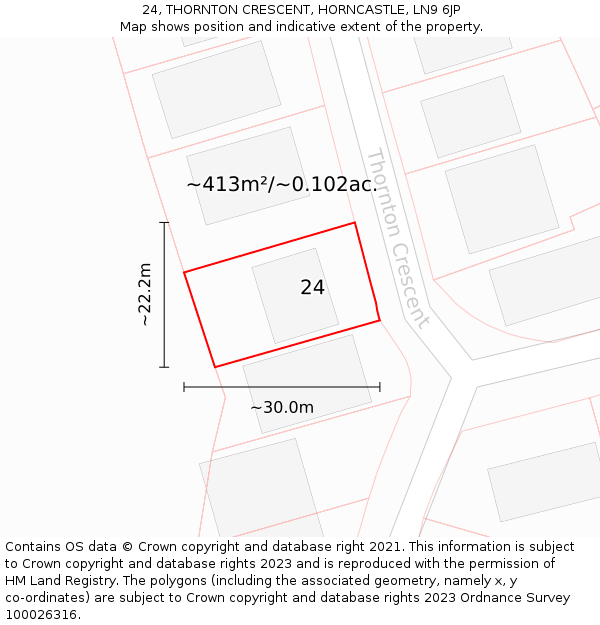 24, THORNTON CRESCENT, HORNCASTLE, LN9 6JP: Plot and title map