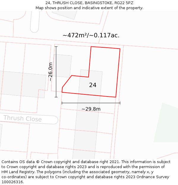 24, THRUSH CLOSE, BASINGSTOKE, RG22 5PZ: Plot and title map