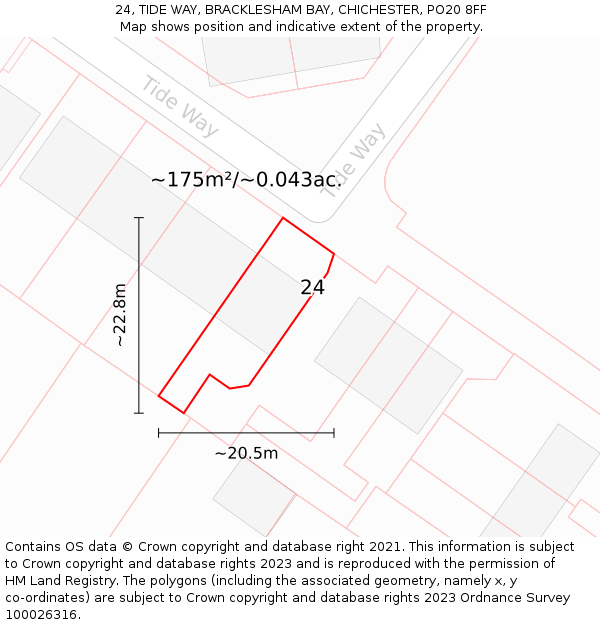 24, TIDE WAY, BRACKLESHAM BAY, CHICHESTER, PO20 8FF: Plot and title map
