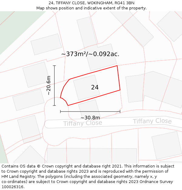 24, TIFFANY CLOSE, WOKINGHAM, RG41 3BN: Plot and title map