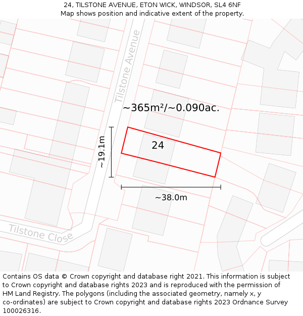 24, TILSTONE AVENUE, ETON WICK, WINDSOR, SL4 6NF: Plot and title map