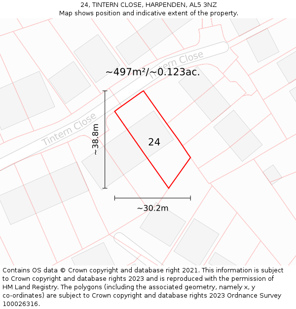 24, TINTERN CLOSE, HARPENDEN, AL5 3NZ: Plot and title map