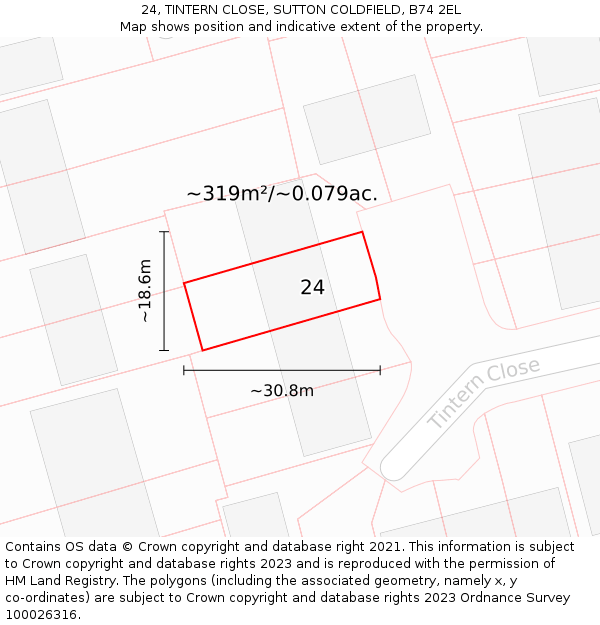 24, TINTERN CLOSE, SUTTON COLDFIELD, B74 2EL: Plot and title map