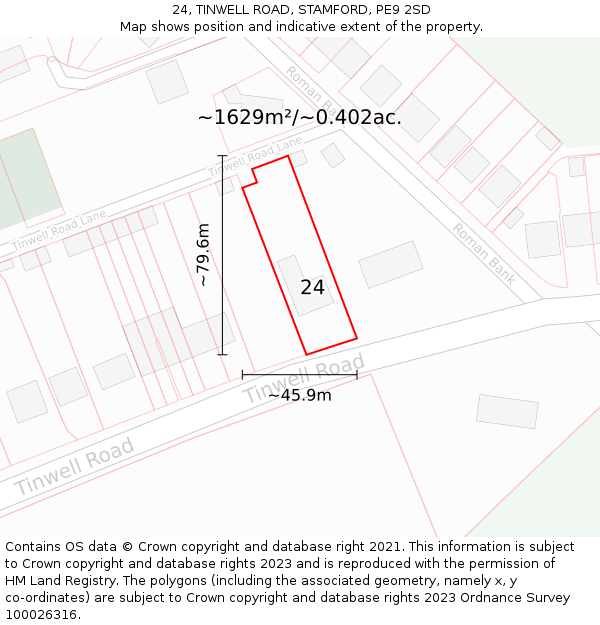 24, TINWELL ROAD, STAMFORD, PE9 2SD: Plot and title map