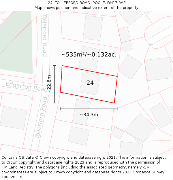 24, TOLLERFORD ROAD, POOLE, BH17 9AE: Plot and title map