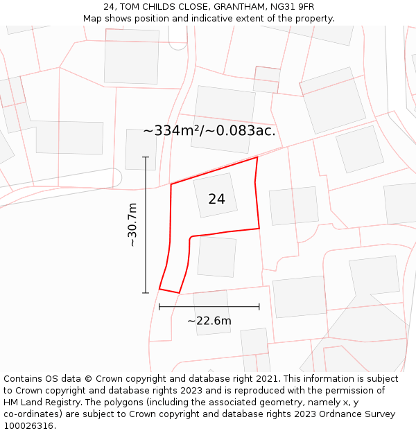 24, TOM CHILDS CLOSE, GRANTHAM, NG31 9FR: Plot and title map
