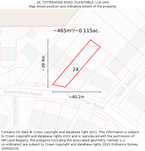 24, TOTTERNHOE ROAD, DUNSTABLE, LU6 2AG: Plot and title map