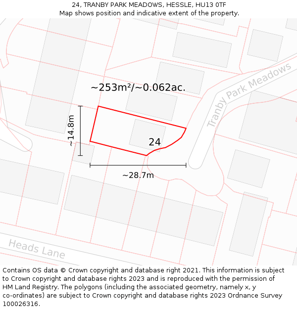 24, TRANBY PARK MEADOWS, HESSLE, HU13 0TF: Plot and title map