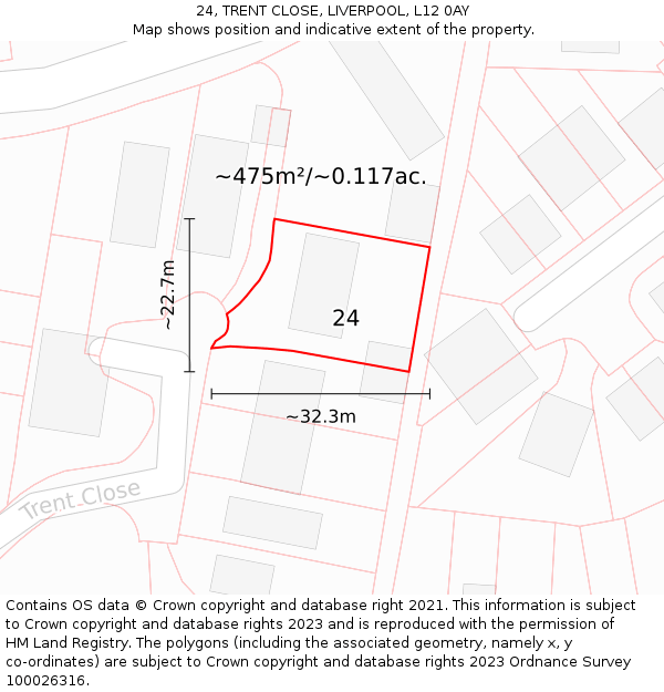 24, TRENT CLOSE, LIVERPOOL, L12 0AY: Plot and title map