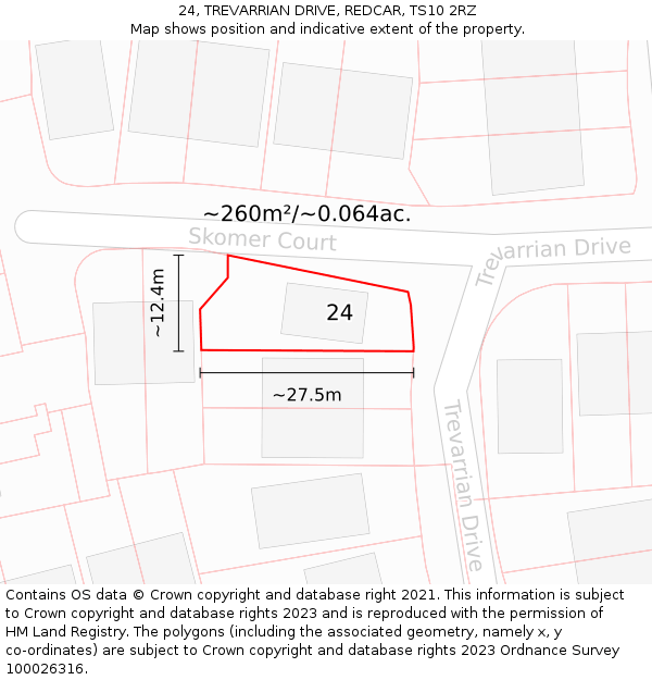 24, TREVARRIAN DRIVE, REDCAR, TS10 2RZ: Plot and title map