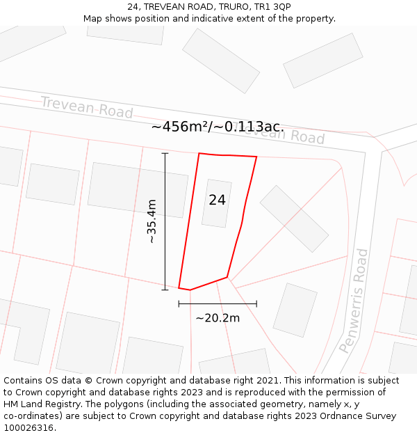 24, TREVEAN ROAD, TRURO, TR1 3QP: Plot and title map