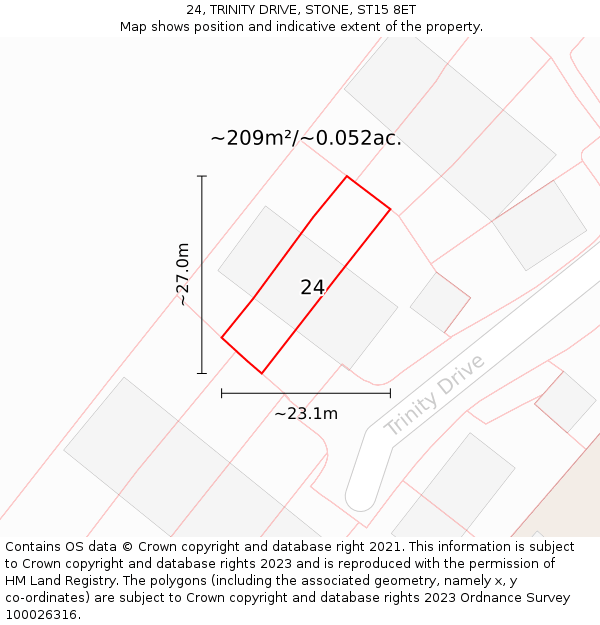 24, TRINITY DRIVE, STONE, ST15 8ET: Plot and title map