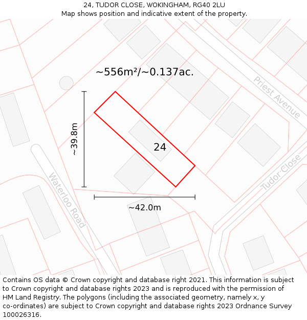 24, TUDOR CLOSE, WOKINGHAM, RG40 2LU: Plot and title map