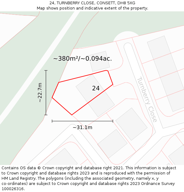 24, TURNBERRY CLOSE, CONSETT, DH8 5XG: Plot and title map