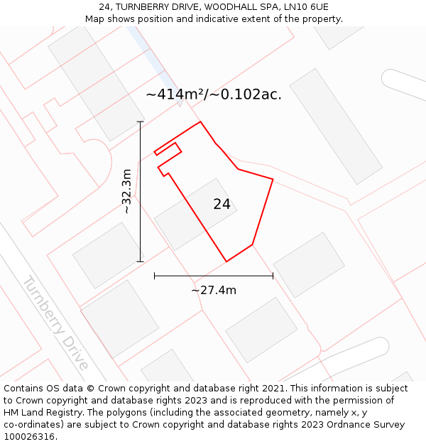 24, TURNBERRY DRIVE, WOODHALL SPA, LN10 6UE: Plot and title map