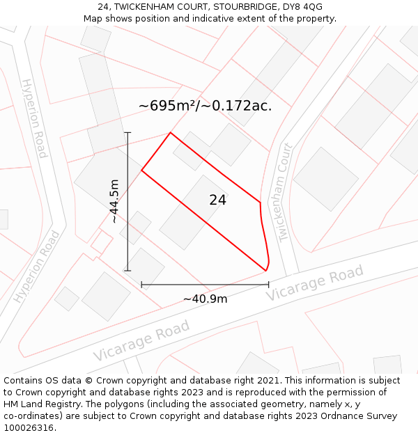 24, TWICKENHAM COURT, STOURBRIDGE, DY8 4QG: Plot and title map