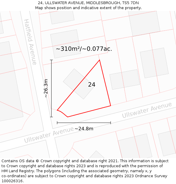 24, ULLSWATER AVENUE, MIDDLESBROUGH, TS5 7DN: Plot and title map