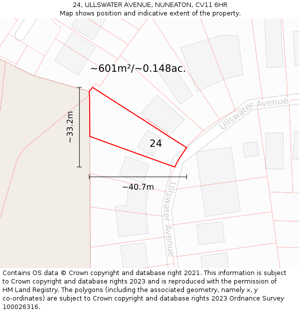 24, ULLSWATER AVENUE, NUNEATON, CV11 6HR: Plot and title map