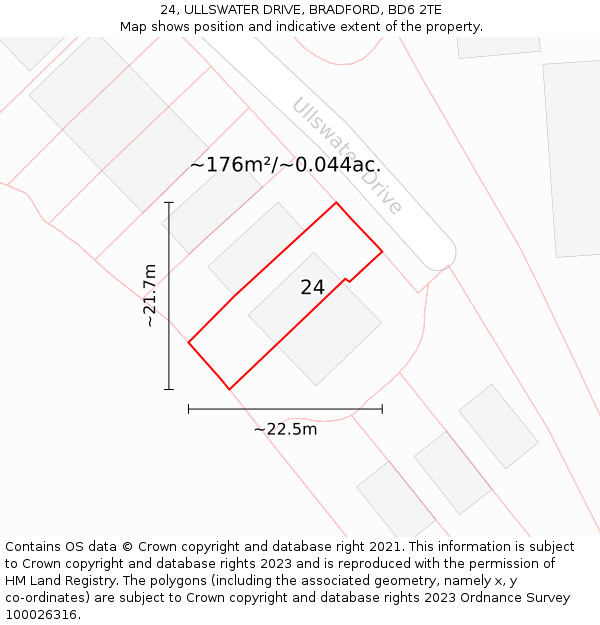 24, ULLSWATER DRIVE, BRADFORD, BD6 2TE: Plot and title map