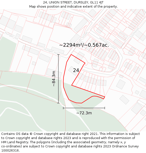 24, UNION STREET, DURSLEY, GL11 4JT: Plot and title map