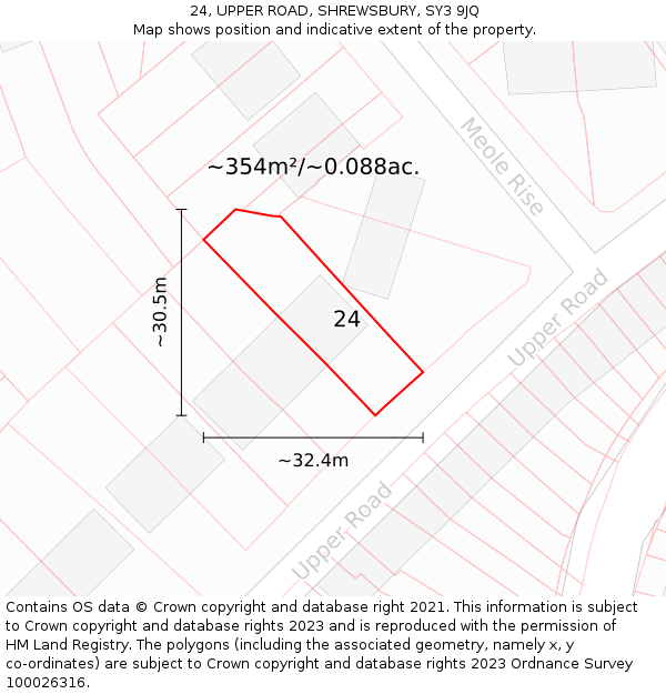 24, UPPER ROAD, SHREWSBURY, SY3 9JQ: Plot and title map